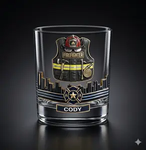 Personalized Firefighter Whiskey Glass 11oz – Custom Name Rocks Glass – Firefighter Gift – UV Printed Old Fashioned Glass for Fireman