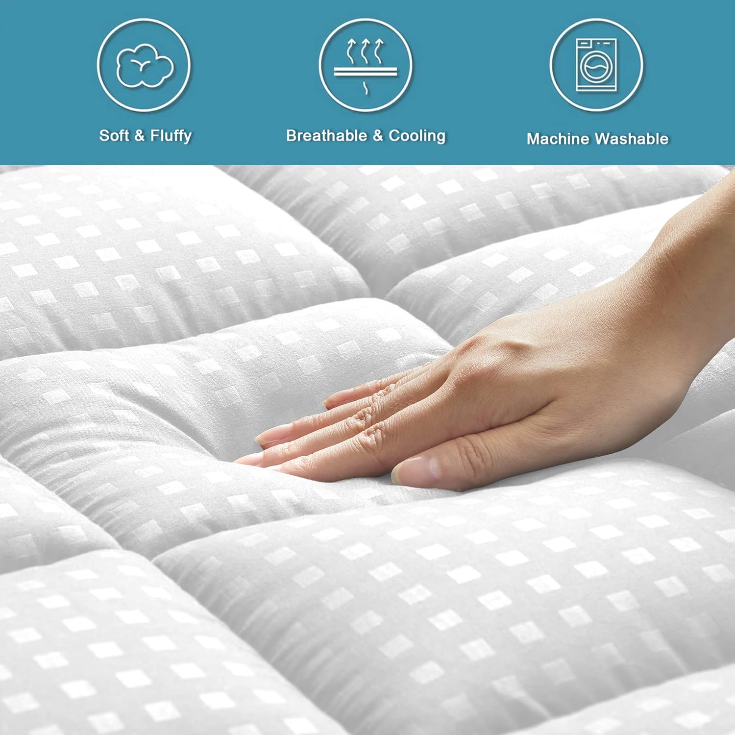WeCharmer Mattress Pad Protector（500GSM）– Quilted Fitted Cooling Breathable Soft & Fluffy Mattress Topper Cover with 8-21” Deep Pocket – Comfortable Bedding Mattress Protector for Cooler Sleeping