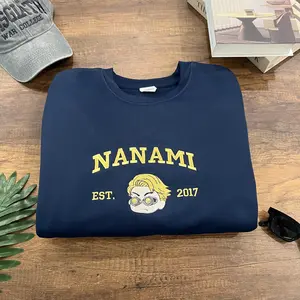Nanami Kento Embroidered Sweatshirt, Jujutsu Kaisen Anime Sweater, Manga Embroidery Crewneck, Unisex Anime Pullover Gift