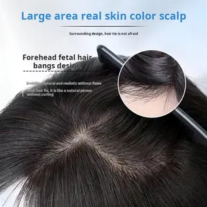 Full clip-in hairpiece for women, adds volume on top, covers gray hair, can part freely, natural hairline, real hair bangs hair topper