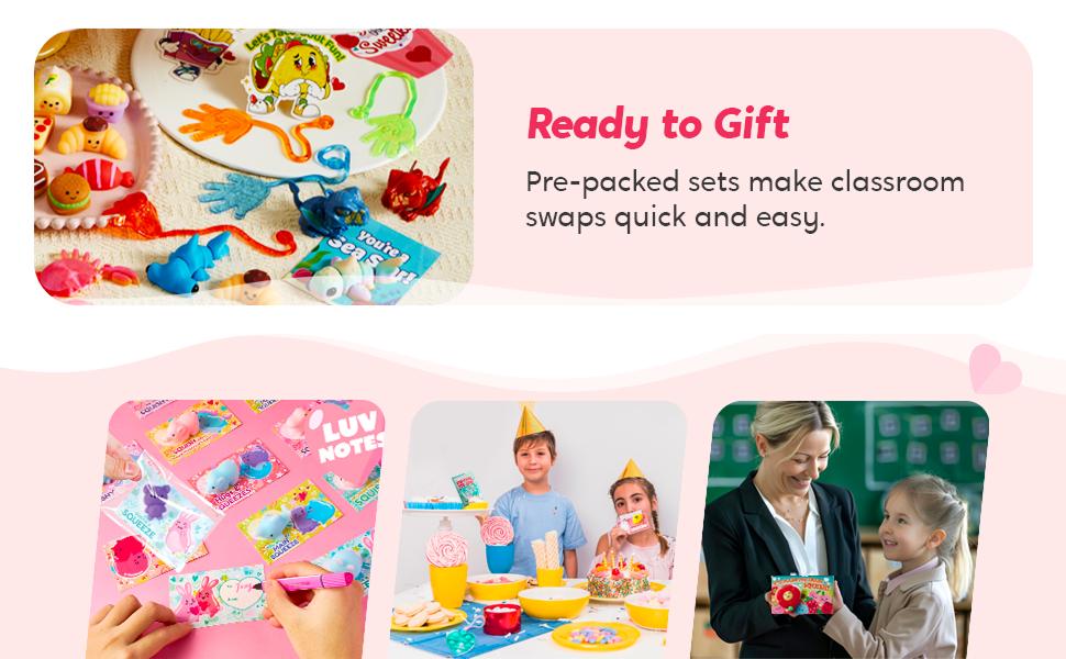 28Pcs&30pcs Dessert Squishy Toys Keychains with Kids Valentines Cards for Classroom Exchange Gifts 2025 Valentine Exchange Cards  Various decorations are available for selection. easter gifts for kids