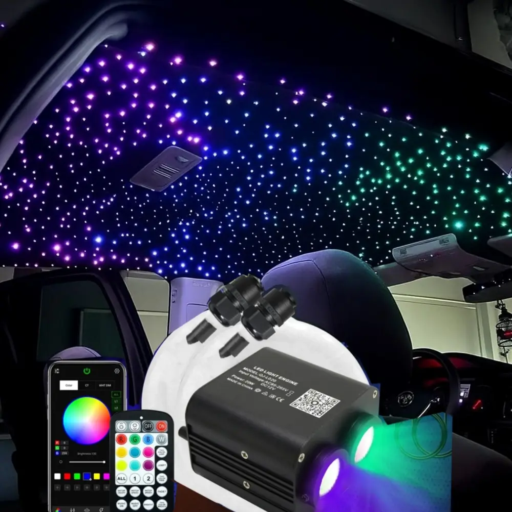 20W Dual Color Twinkle 1000 PCS Starlight Headliner Kit, Multifunctional Car LED RGBW Fiber Optics Star Ceiling Lights with APP & RF Control, RGBW Car Atmosphere Lights, Car Ambient Lighting Accessories, Twinkle Starlight Car Roof Kit