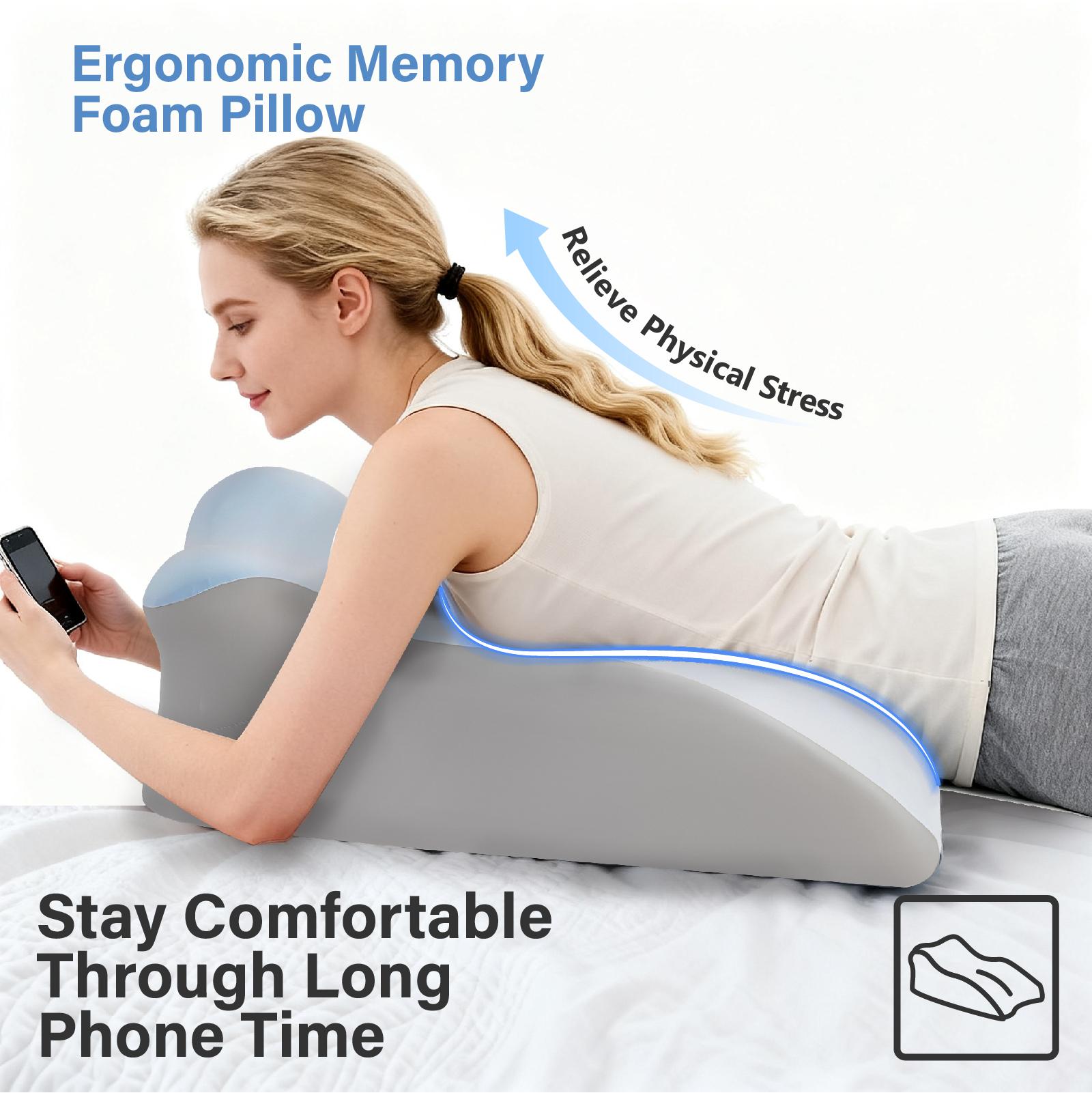 Ergonomic Face Down Reading Pillow Cooling Memory Foam Cushion for Phone Use, Supportive Bolster Pillow for Neck, Back and Leg Support, Soft Removable Cover, Multi-Purpose Bed Sofa Relax Pillow