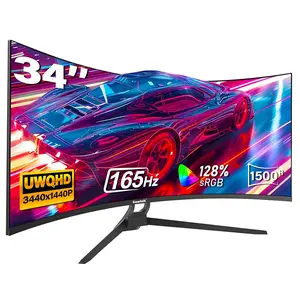 Gawfolk Curved Gaming Monitor 34-inch UWQHD 3440x1440P, 1500R Ultra-Wide PC screen 165Hz, curved computer screen, VA screen panel, Displayport+HDTV, VESA 75 * 75mm