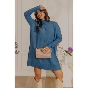 Soho Soft Knit Sweater Mini Dress in Blue