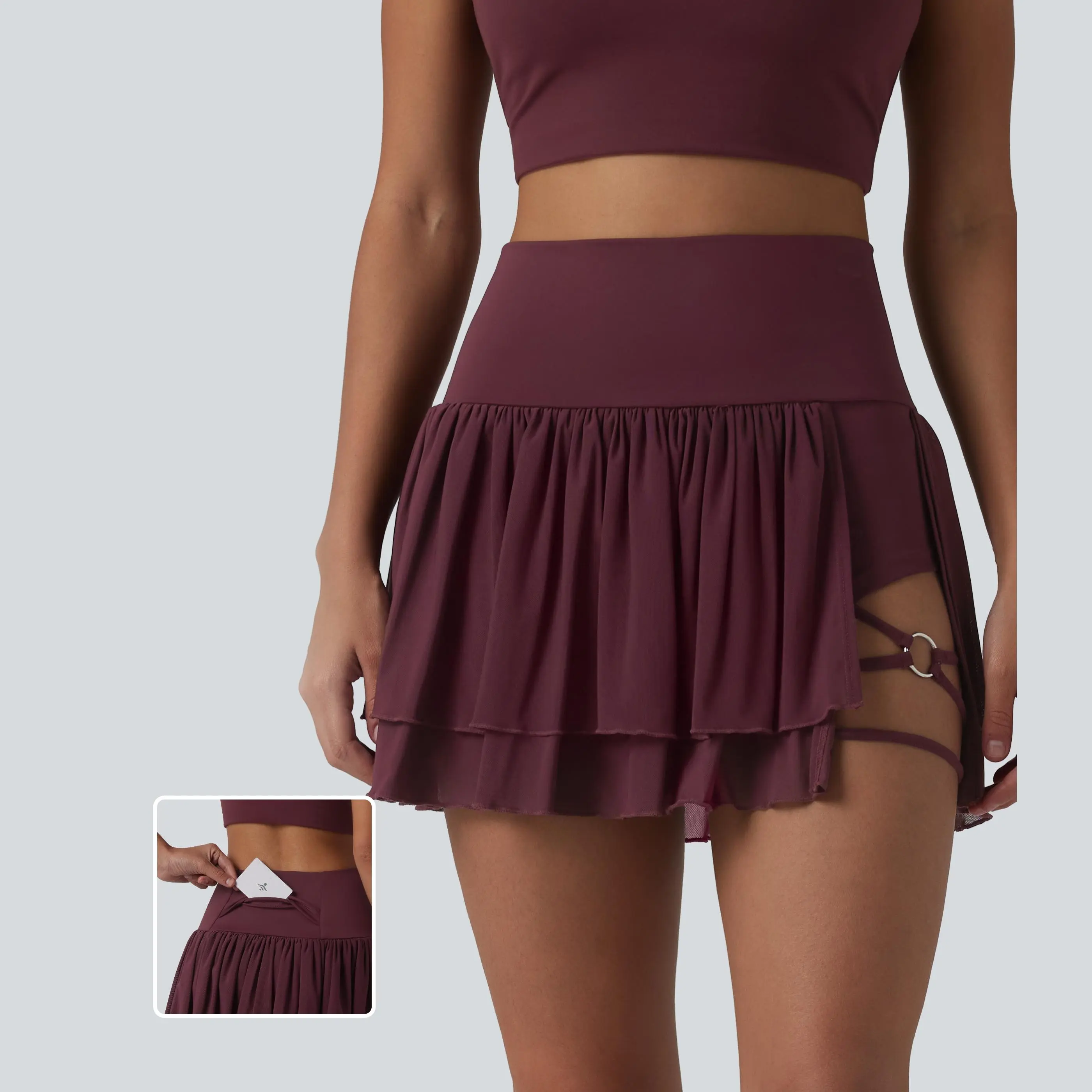 【Creator’s Pick】Halara High Waisted 2-in-1 Asymmetric Hem Mini Breathable Mesh Dance Tiered Skirt with Pockets