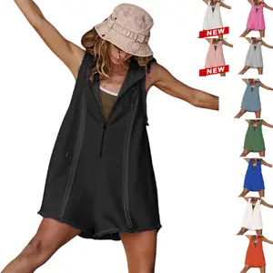 UANEO Women's Short Half Zipper Sports Jumpsuit for Fitness Outdoor Leisure Sleeveless Loose Hoodie For Women UANEO Women's Short Half Zipper Sports Jumpsuit for Fitness Outdoor Leisure Sleeveless Loose Hoodie For Women