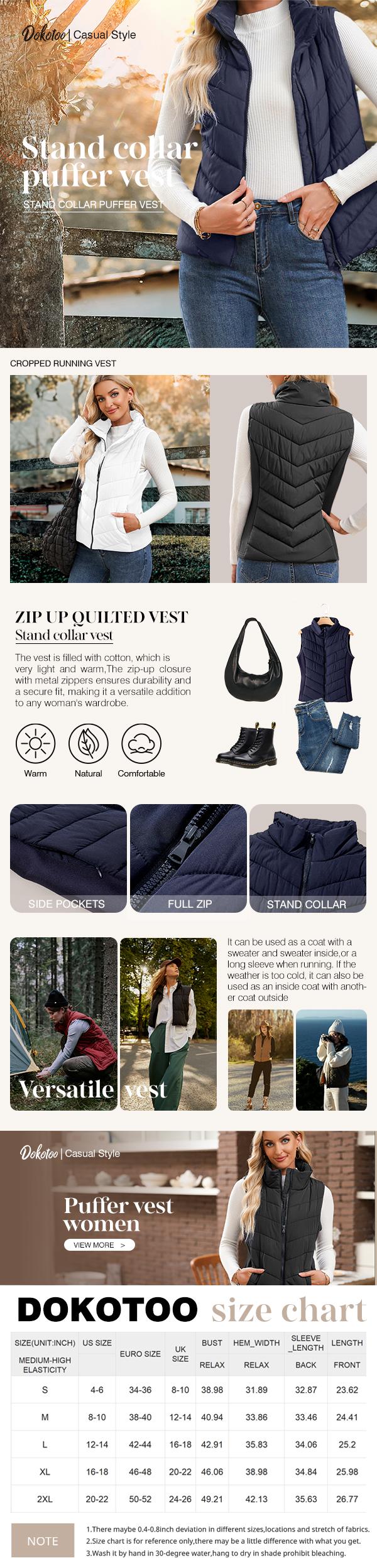Dokotoo Puffer Vest Women Sleeveless Zip Up Outerwear Stand Collar Quilted Vest Warm Winter Jackets Coats with Pocket Dokotoo Puffer Vest Women Sleeveless Zip Up Outerwear Stand Collar Quilted Vest Warm Winter Jackets Coats with Pocket
