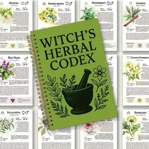 1 Green Herbal Notebook, Vintage Spiral-Bound Plant Journal, featuring therapist recipes and botanical illustrations, perfect for beginners and expert magic brewers – an ideal Halloween gift and planning notebook.