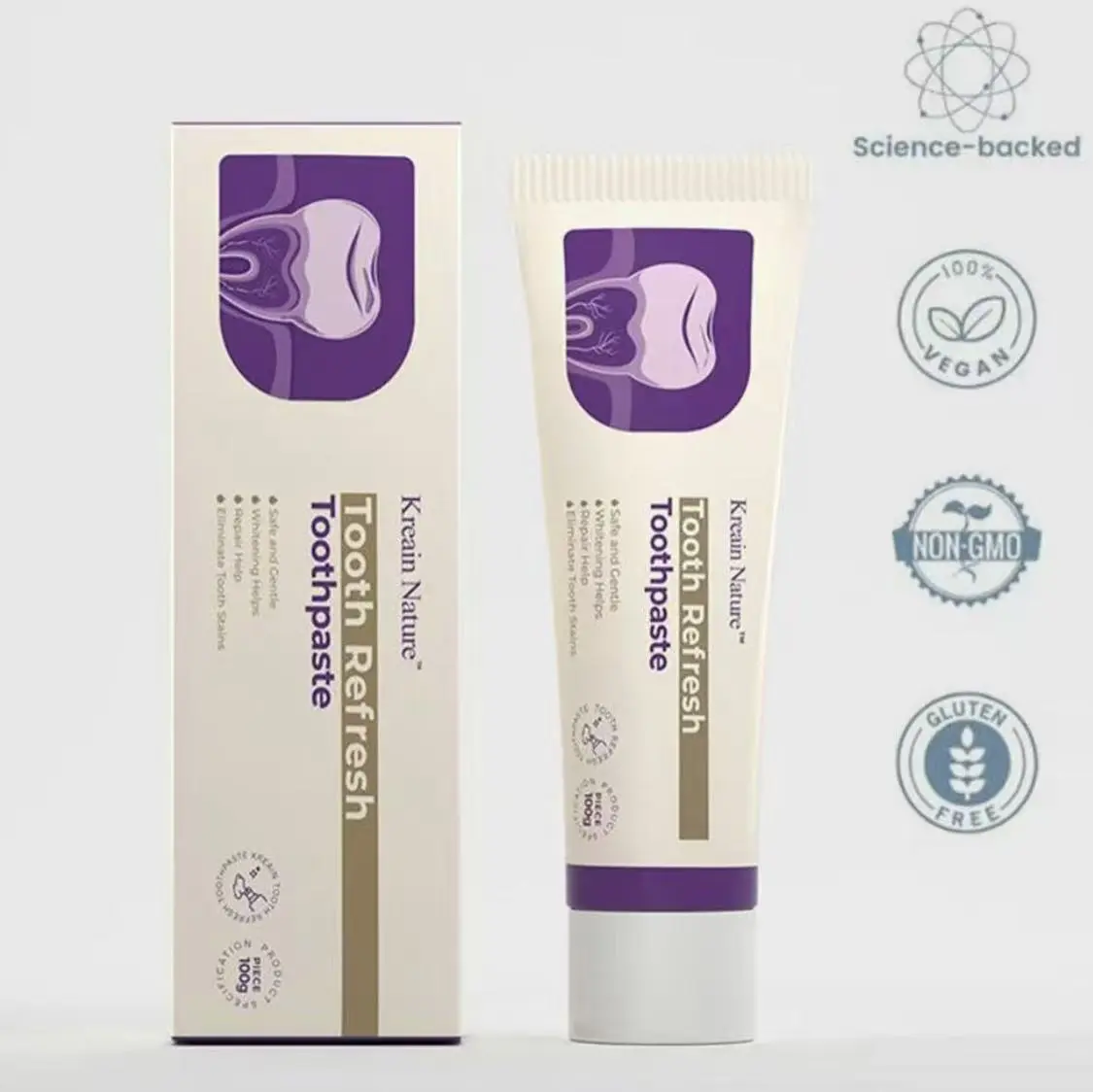 Kreain Nature Tooth Refresh Toothpaste for Fresh Breath Natural Ingredients Gentle Care Whitening Helps Repair Stains Eliminate Stains.