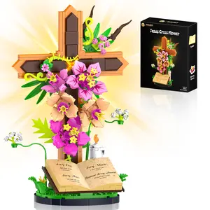 Jesus Cross Flower Building Set 363PCS Religious Collectibles with Kapok Flowers Dogwood Blossoms Olive Branches Symbolizing Faith Hope Peace for Christmas Christian Gifts