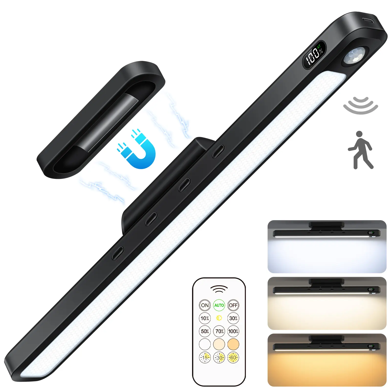 WILLED Motion Sensor LED Light Bar, Rechargeable Under Cabinet Light with Remote Control, Dimmable 3 Color Temperatures, Magnetic Closet Light for Kitchen, Wardrobe, Pantry, Closet, Bathroom, Stairs, Sink Cabinet, Garage