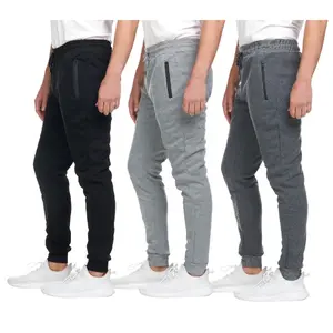 3 PACK: Men's Fleece Lined Slim Fit Casual Tech Jogger Sweatpants Zipper Pockets
