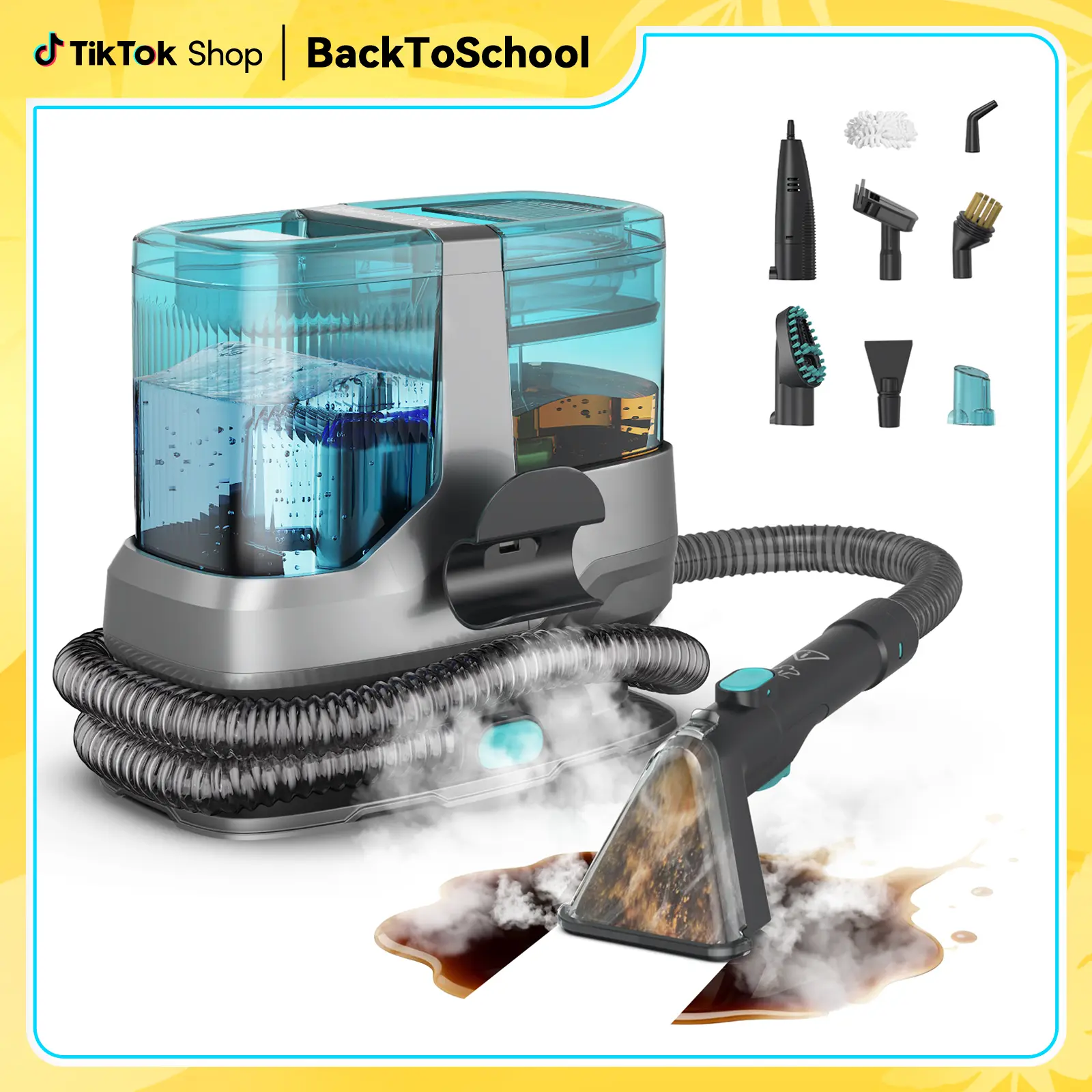 Steam Upholstery Cleaner with 18KPa Powerful Suction Deep Steam Cleaning, Steam Portable Carpet Cleaner Machine for Kitchen, Sofa, Pets Stains, Carpet, Car, with 10 Pcs Steam Cleaning Tool Set, C688 Steam Cleaners home essentials tiktokshopbacktoschool