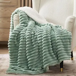 【Spring Glow Up】Bedsure Striped Sherpa Blanket Super Soft Cozy Plush Fleece Flannel Solid  Modern Lightweight Comforter