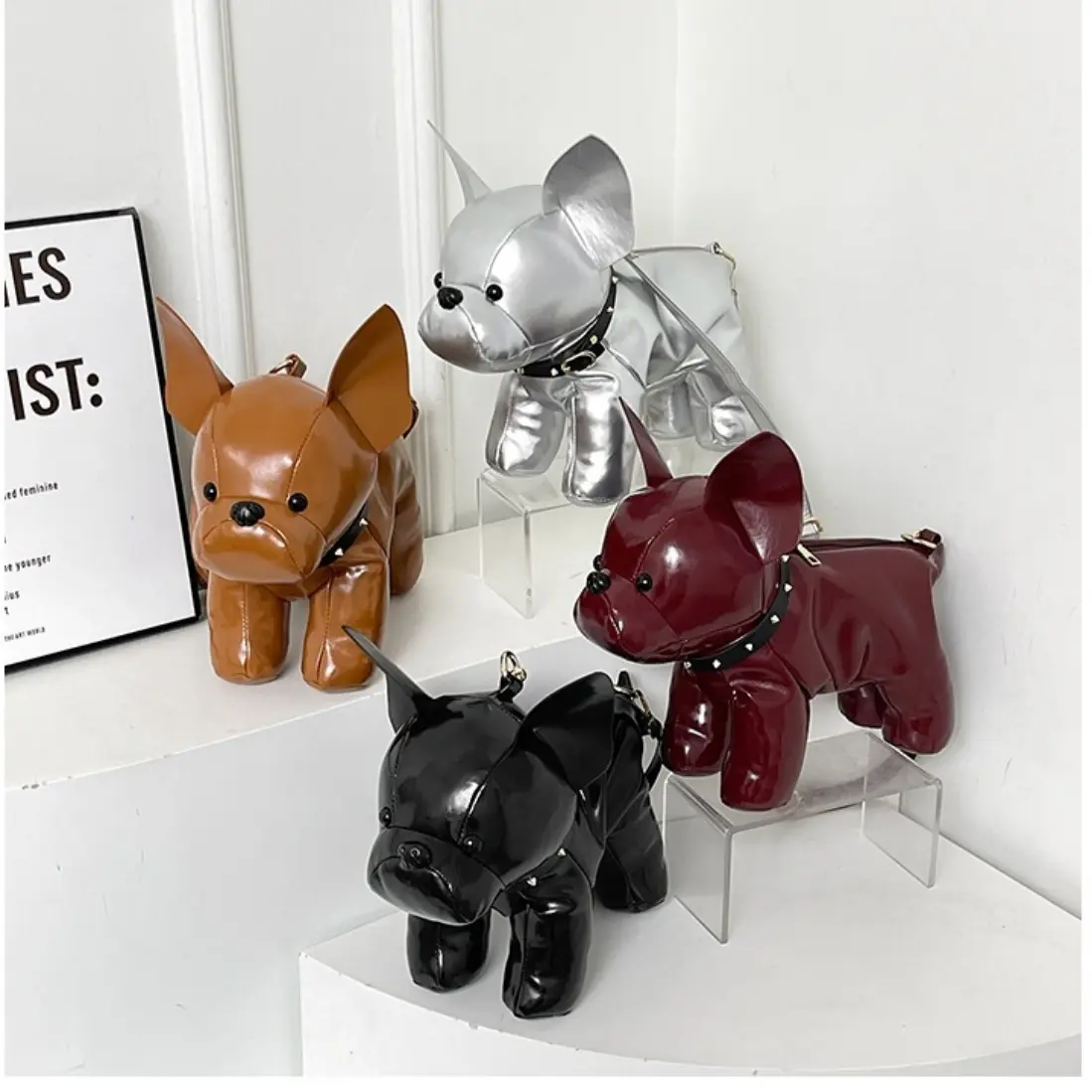 Cute French Bulldog PU Leather Crossbody Bag, 3D Puppy Shoulder Purse for Women, Fashion Novelty Handbag