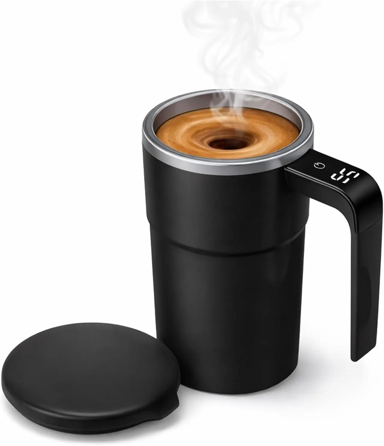 Portable Self-Mixing Automatic Mixing Cup, USB Rechargeable Magnetic Mixing Cup, Multifunctional Coffee Mixing Cup, Self Stirring Mug for Home Office Milk Cocoa with Lid 13oz (Black)