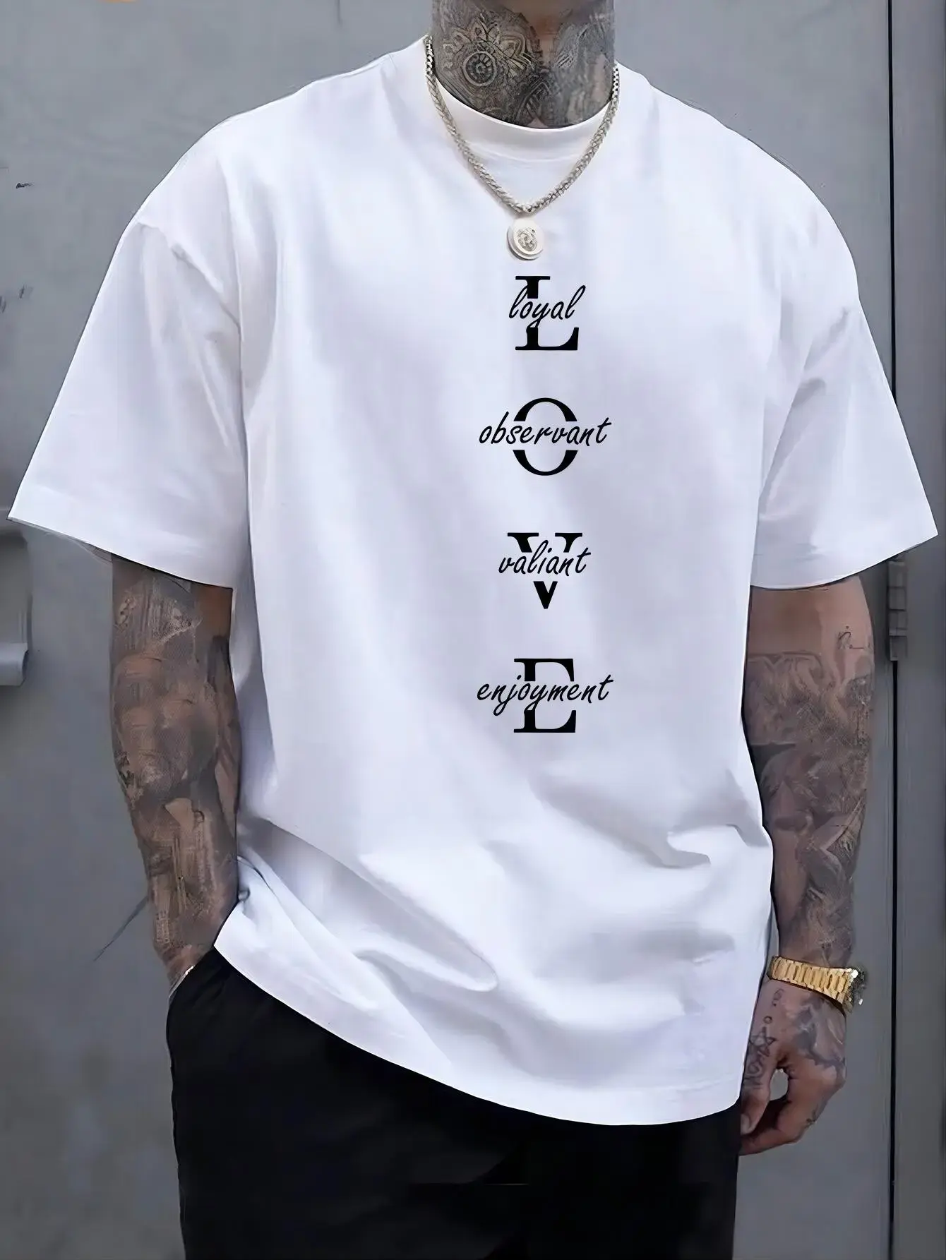 LOVE Print Plus Size Men's Short Sleeve T-Shirt, Trendy Versatile Breathable Tees For Everyday Wear# graphic tee men gift