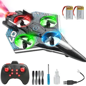 Kids RC Fighter Jet Helicopter with Spray Altitude Hold LED Lights Speed Adjustable Drone