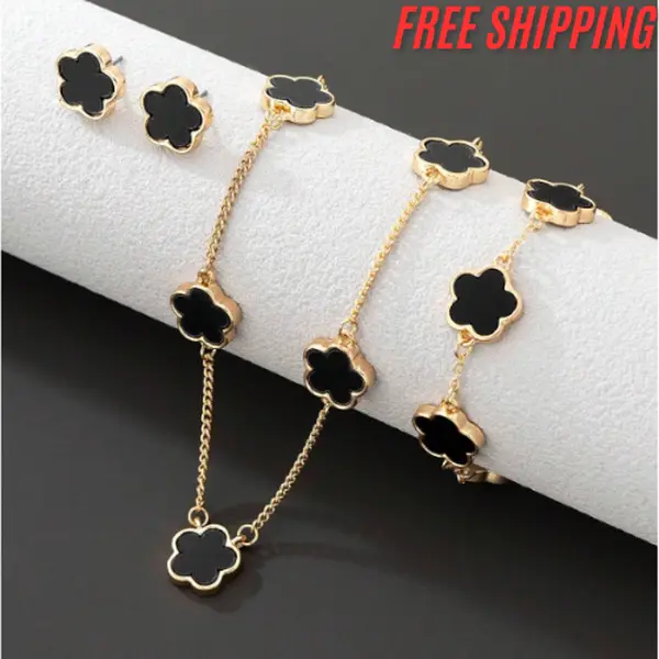 1pc Simple & Classic Lucky Four-Leaf Clover Pendant Necklace, 1pc Bracelet And 1pair Earrings Women's Jewelry Set Valentines pearl necklace