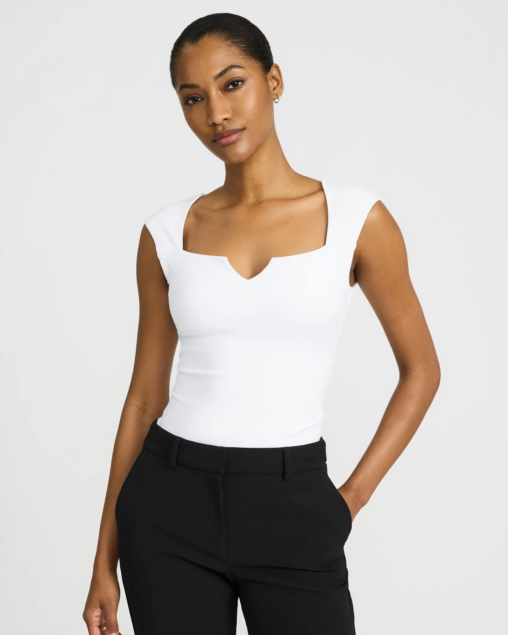 Express Body Contour High Compression Notch Cap Sleeve Bodysuit