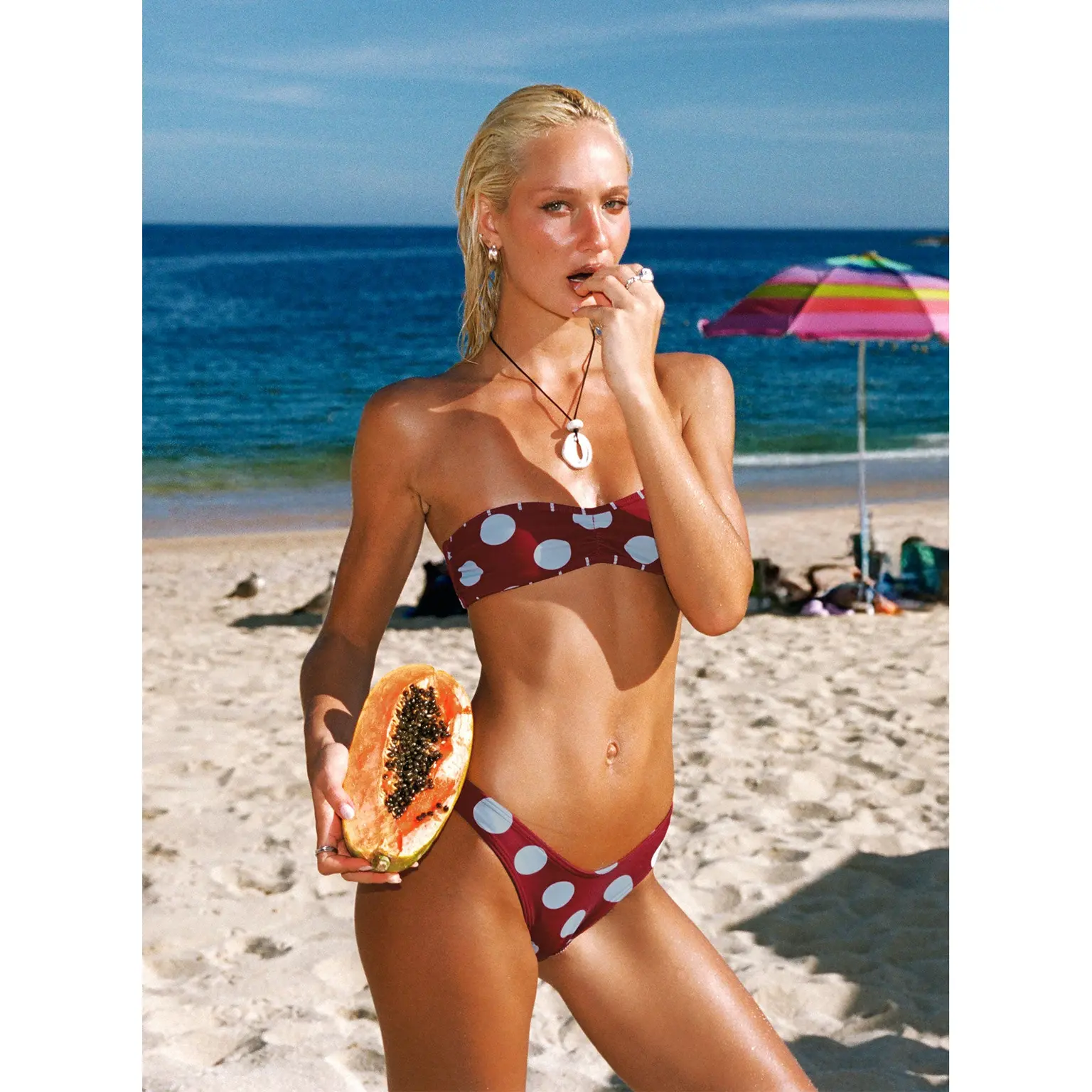 Calbira Cheeky Bikini Bottoms Red / Blue Polka Dot