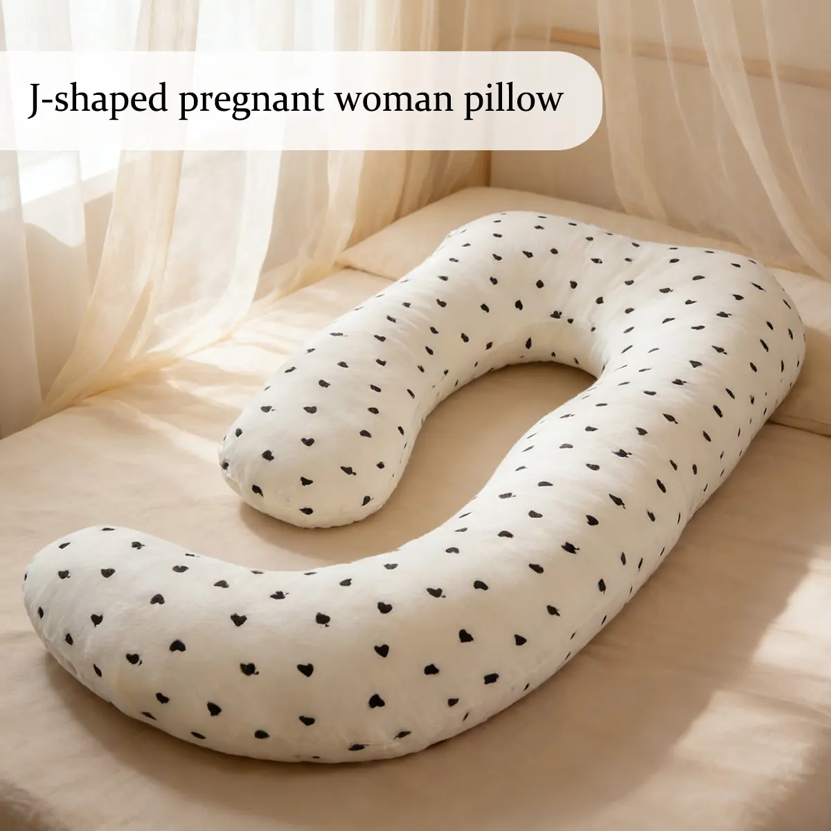 Solid J-Shape Maternity Pillow - Super Soft Fabric All-Season Full Body Cushion, Ergonomic Sleep Aid for Pregnant Women & Side Sleepers, Essential Maternity Supplies for Women