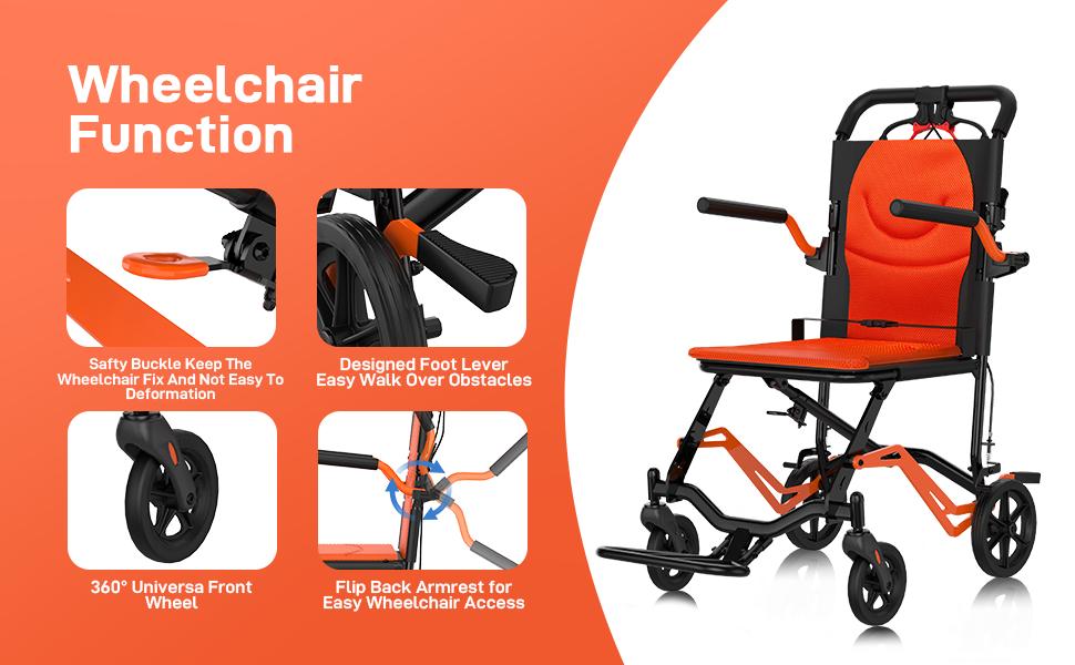 【GARVEE】Portable Lightweight Folding Transport Chair with Locking Handbrake, Removable Flip Armrests, Aluminum Alloy Frame, Swinging Footrests, Supports 220 lbs, Ideal for Indoor & Outdoor Use 【GARVEE】Portable Lightweight Folding Transport Chair with Locking Handbrake, Removable Flip Armrests, Aluminum Alloy Frame, Swinging Footrests, Supports 220 lbs, Ideal for Indoor & Outdoor Use