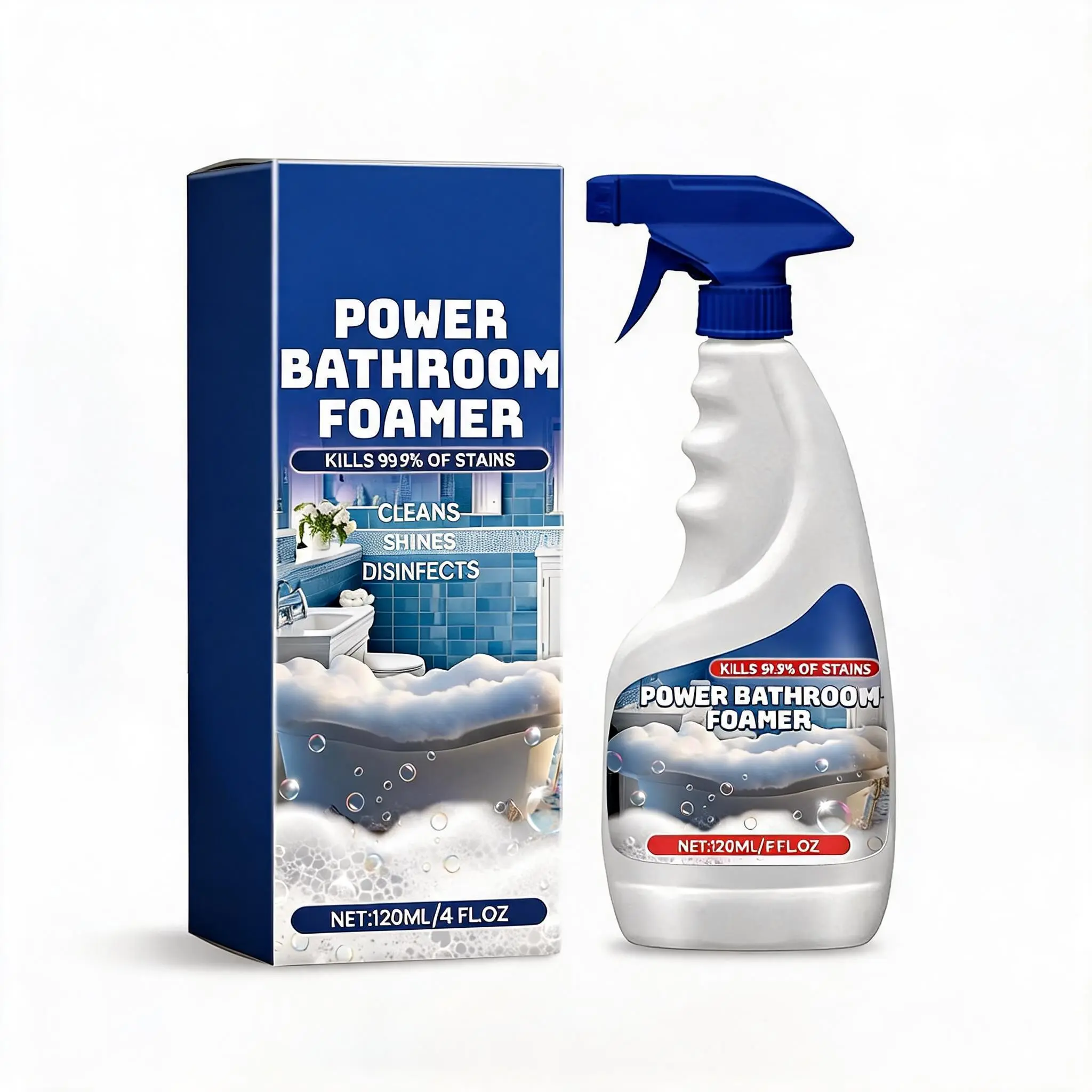 Bathroom Multi-Functional Foam Cleaner Spray, Powerful Stain Remover, Effectively Cleans Hard Water Stains & Soap Scum for Bathtubs, Tiles, Shower Heads and Glass