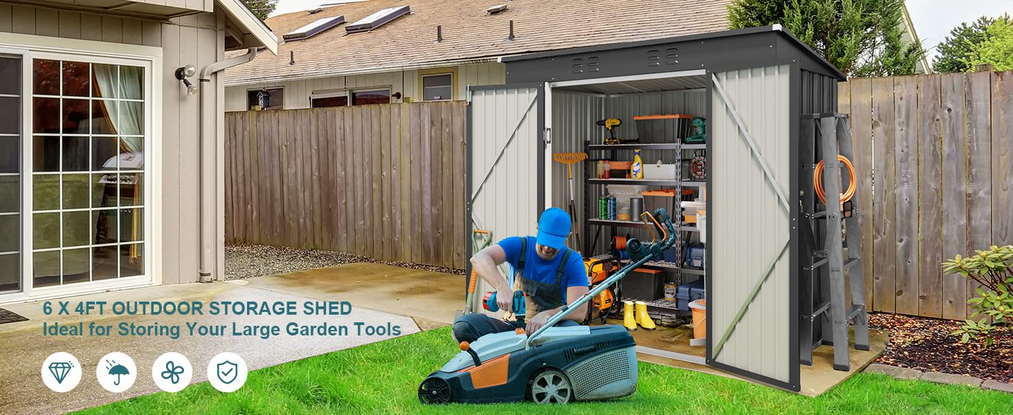 Gizoon 6' x 4' Outdoor Storage Shed with Double Lockable Doors, Anti-Corrosion Metal Garden Shed, Waterproof Shed Outdoor Storage Clearance for Backyard Patio Lawn-Dark Gray Drawers Adjustable