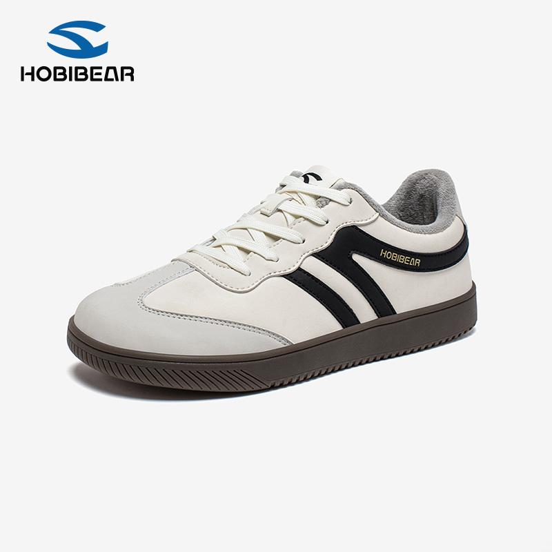 HOBIBEAR New Plush Lined Warm Loafers Flat Casual Training Shoes Lace Up Retro Style Sneakers