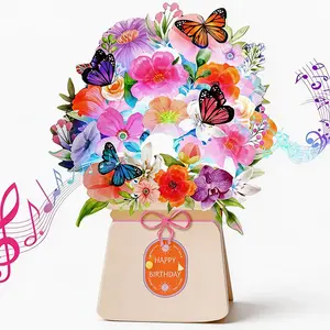 Birthday Cards, Light and Music Happy Birthday Card, Lily and Butterflies, 10.6 Inch Life Sized Forever Flower Bouquet 3D Pop Up Birthday Gift Card for Women Wife Mom Daughter Sister