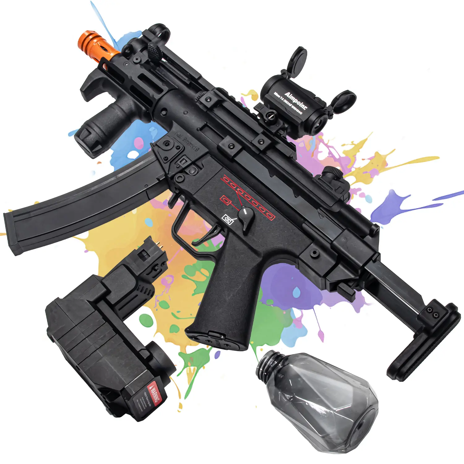 59cm Electric MP5 Gel Blaster Toy - Dual Magazines, Non-Removable Orange Muzzle, Extendable Rear Support, Outdoor Toy for Above 12 Teenage Boy Gifts, Gel Blasters, 12 Years Above