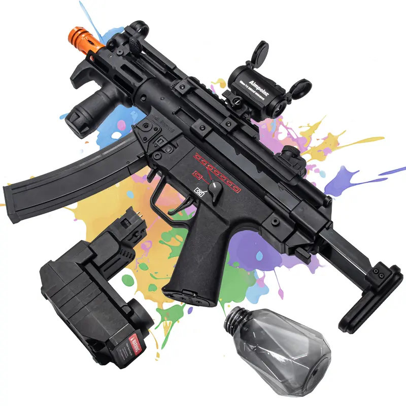59cm Electric MP5 Gel Balls Blaster Toy - Dual Magazines, Non-Removable Orange Muzzle, Extendable Rear Support, Slow Charging via USB Cable, Outdoor Play Toy, Ideal Gift for 12 Years Above Boys, Cool Teen Gift