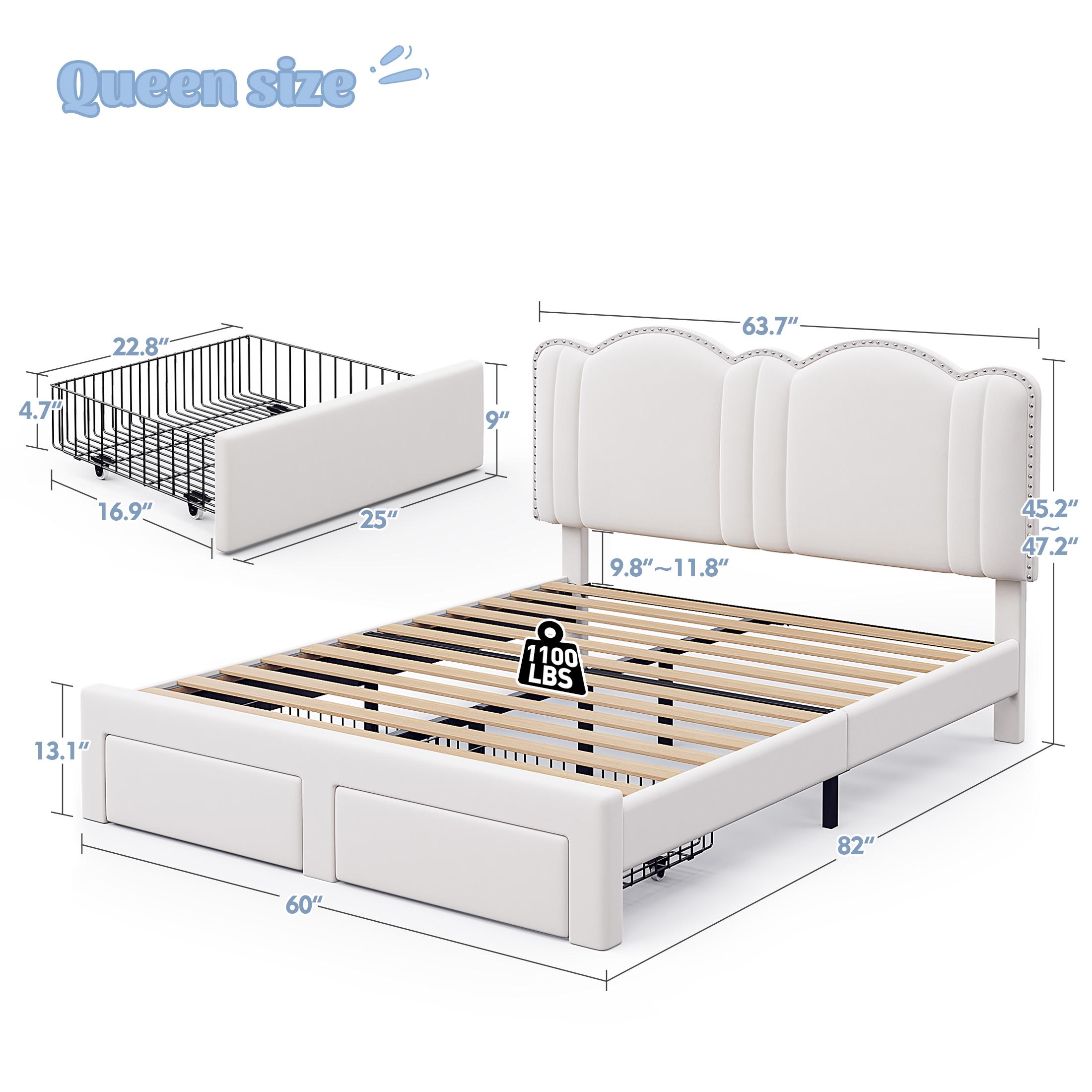 Raybee Furniture Full/Queen Size Upholstered Bed Frame with Velvet Cloud Headboard, Pink Princess Bed Frames with Storage Drawer and LED, Headboard Height Adjustable, Strong Support, No Box Spring Needed, Easy Assembly [Black Friday]