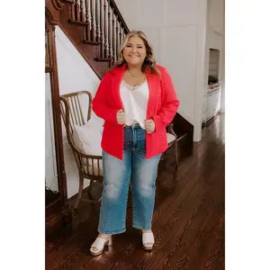 Boho Chic Crochet Blazer in Raspberry Curves