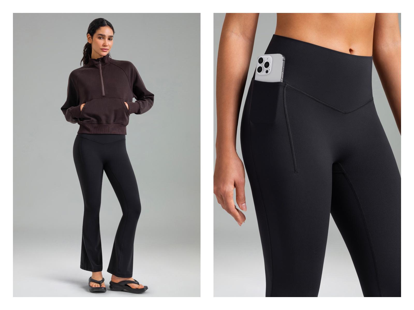 Colorfulkoala Women's No Front Seam 29.5" Side Pocket High-Waisted Mini Flare Pants Seamless Front Dreamlux Fabric Yoga Casual Wear