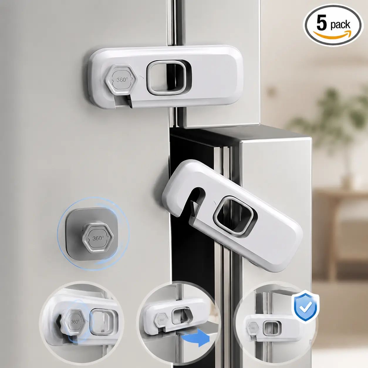 5 Pieces Adhesive Safety Lock Set, Practical Fridge Drawer Lock, Easy Install Household Security Lock for Indoor Daily Use