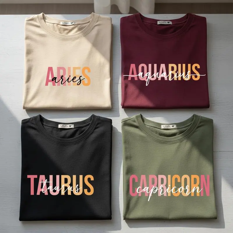 [Full 12 Zodiac] Minimalist Zodiac T-Shirt, Modern Astrology Sign T-Shirt with Bold Letter Design, Cozy Unisex Pullover, Perfect Horoscope Gift for Zodiac Lovers, gifts for Wife- women's Sweater-mom shirt