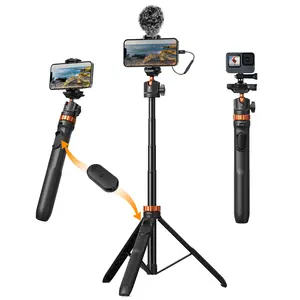 K&F CONCEPT Selfie Stick Tripod – 2-in-1 Phone/Camera Stand with Built-in Remote| For iPhone/Android, Works with Selfie Accessories & GoPro/DJI/Insta360| Ideal for Travel/Live Streaming/Vlogging/Daily Use