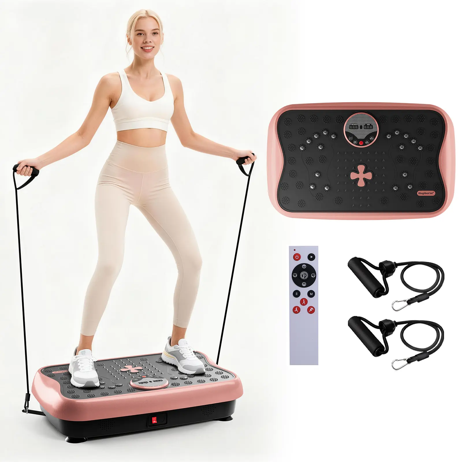 HopHorse Vibration Plate Exercise Machine - Silent Tech Home Gym Equipment with 4 Speeds & Bands, Vibration Plates for Home Workout & Wellness, Ideal Health Gift for Adults