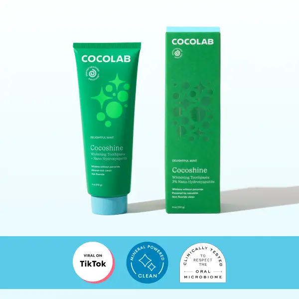 COCOLAB Cocoshine Whitening Toothpaste with 15.5% NanoXIM CarePaste Nano-Hydroxyapatite, Organic Aloe & Coconut Oil, 4 oz, Dentist-Designed Oral Care for a Cleaner, Brighter Smile