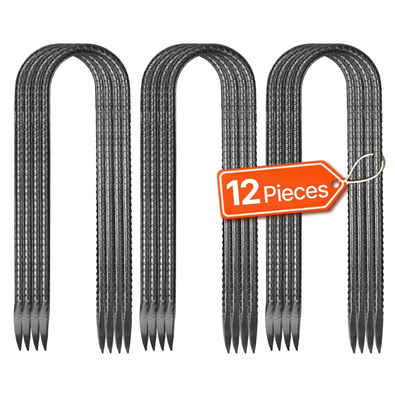 【SummerFinds】VEVOR Rebar Stakes,  10-Inch, Heavy-Duty 0.32 in Diameter U Shape, Galvanized Steel Ground Anchors with Chisel Point End & Rust-Resistant Coating, for Gardening Support, Fence, Camping Tents (12-Pack)