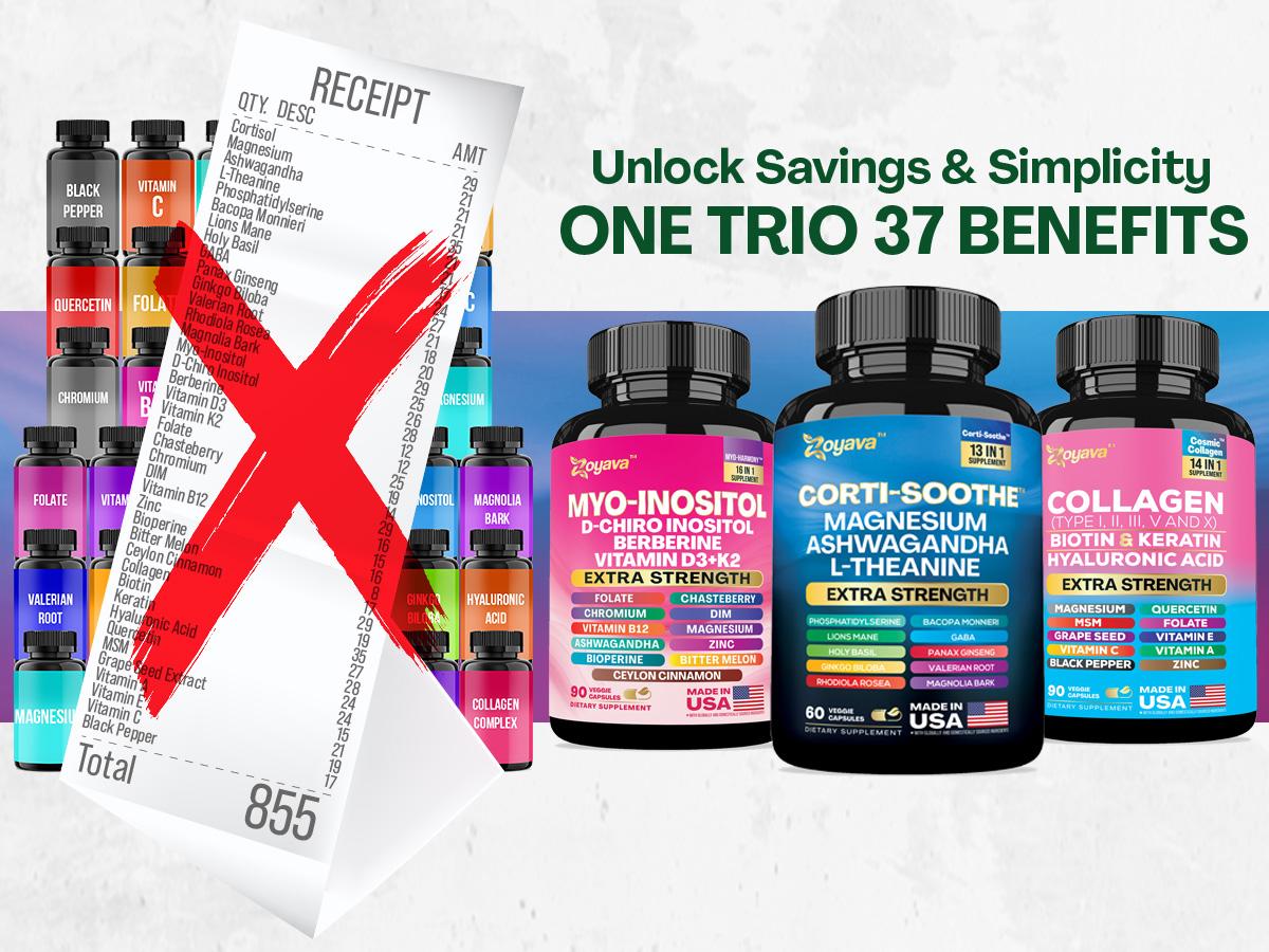 She Shines Set - Zoyava Ultimate Women's All-in-One Dietary Supplement with Corti-Soothe, Myo-Inositol, Collagen & Extra Strength Ingredients for Fitness & Healthcare - Made in USA She Shines Set - Zoyava Ultimate Women's All-in-One Dietary Supplement with Corti-Soothe, Myo-Inositol, Collagen & Extra Strength Ingredients for Fitness & Healthcare - Made in USA