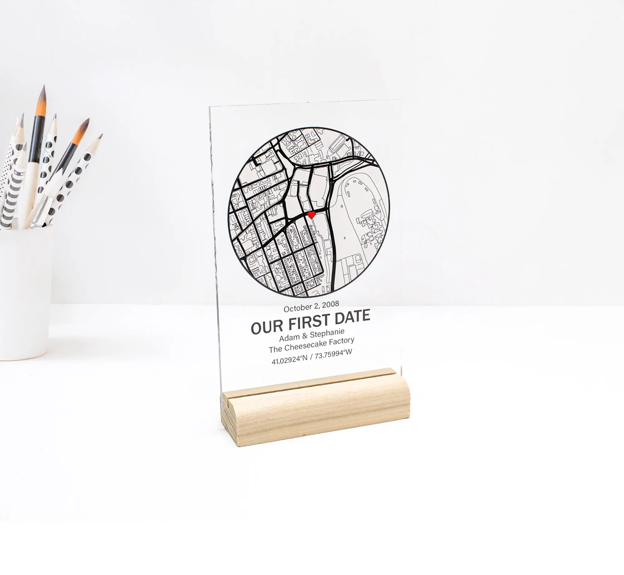 Personalized gift acrylic map our first date, home with glass stand for mother, wife, girlfriend, husband, boyfriend, christmas