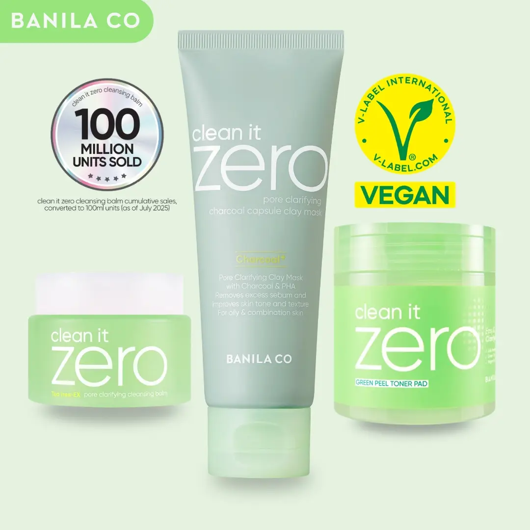 BANILA CO Pore Care Trio Bundle | Clean It Zero Charcoal Capsule Pore Clay Mask, Pore Clarifying Cleansing Balm, Green Hydration Toner Pads | For Oily & Acne-Prone Skin | Pore Minimizing, Oil Control, Blackhead Removal & Clear Glass Skin | Pamper Gift Set