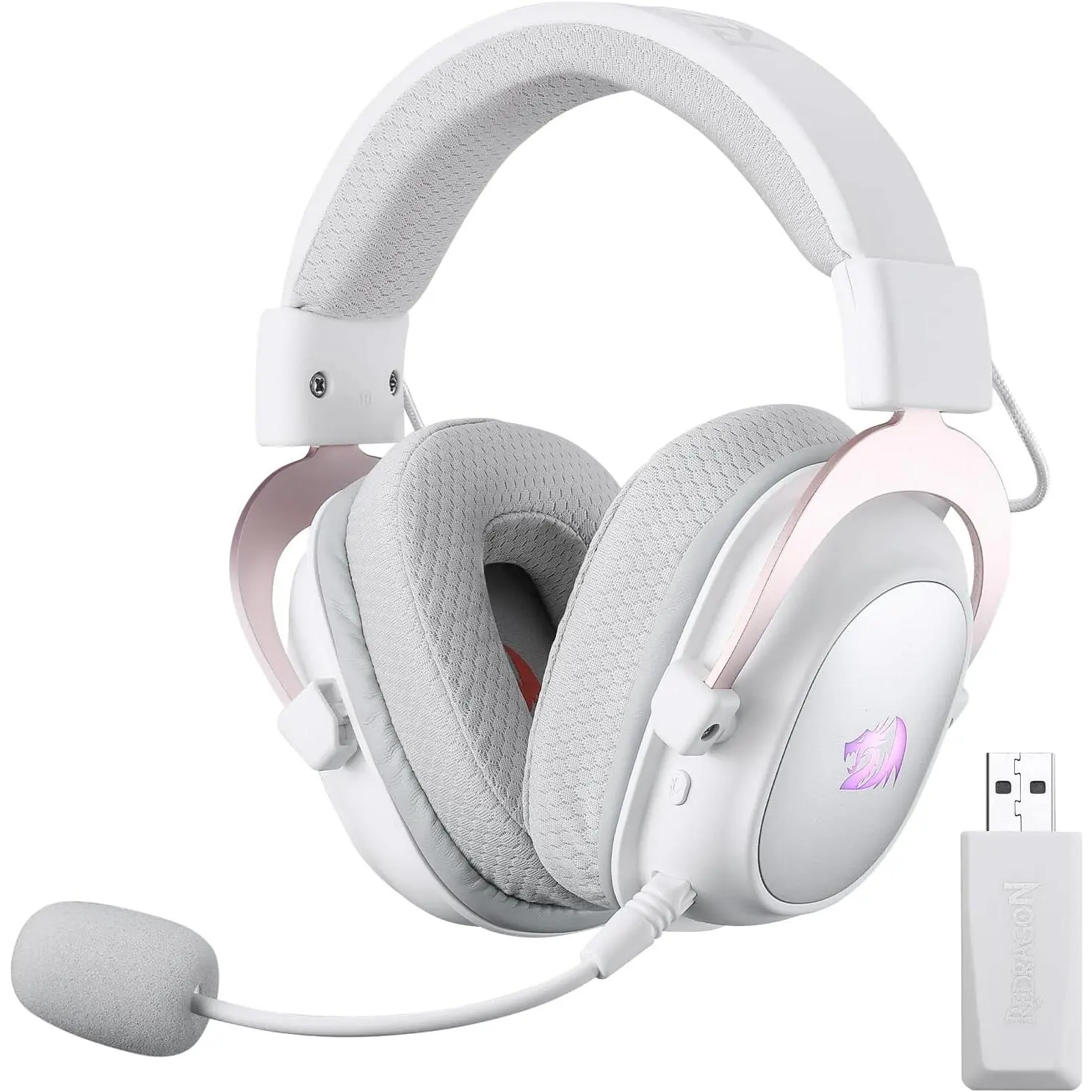 Redragon H510 PRO 3-Mode RGB Gaming Headset - 7.1 Surround Sound - 53MM Audio Drivers in Memory Foam Ear Pads w/Durable Fabric Cover- Multi Platforms Headphone - USB Powered for PC/PS4/NS, Pink & White,back to school,back to school haul