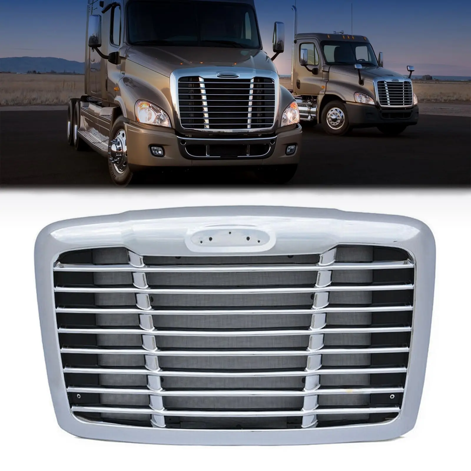 TORQUE Chrome Automotive Replacement Grill Grille with Included Bug Screen for 2008-2017 Freightliner Cascadia Trucks (TR032)