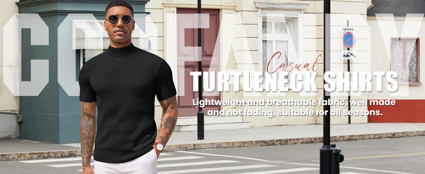 COOFANDY Men's Mock Turtleneck Sweater Short Sleeve Casual Basic Tops Ribbed Knit Pullover Solid Tee COOFANDY Men's Mock Turtleneck Sweater Short Sleeve Casual Basic Tops Ribbed Knit Pullover Solid Tee