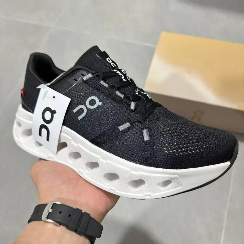 Black-White 2-Tone Hollow Cushioned Low-Top Running Trainers, Scuff-Proof Dark Rubber Outsoles, Tear-Resistant Sweat-Wicking Stretch Knit Mesh Construction, Mesh-Embedded Airflow Cutouts (Sports Collectibles Shoes)